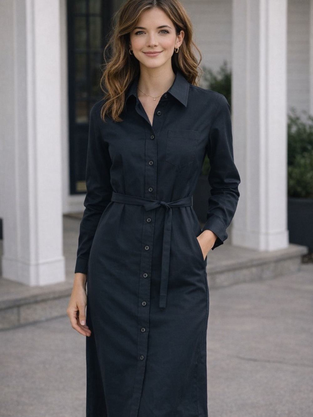 GAP Vintage Black belted Shirt Dress hot librarian core modern dark academia